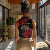 Menelik II Women Sleeveless Polo Shirt with Adwa Victory Map, Africa Defeated an Empire Text and Red Geometric - Wonder Print Shop