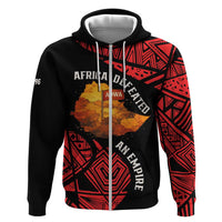 Menelik II Zip Hoodie with Adwa Victory Map, Africa Defeated an Empire Text and Red Geometric - Wonder Print Shop
