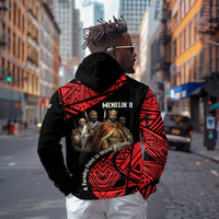 Menelik II Zip Hoodie with Adwa Victory Map, Africa Defeated an Empire Text and Red Geometric - Wonder Print Shop