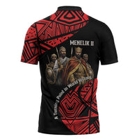 Menelik II Zipper Polo Shirt with Adwa Victory Map, Africa Defeated an Empire Text and Red Geometric - Wonder Print Shop