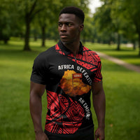 Menelik II Zipper Polo Shirt with Adwa Victory Map, Africa Defeated an Empire Text and Red Geometric - Wonder Print Shop