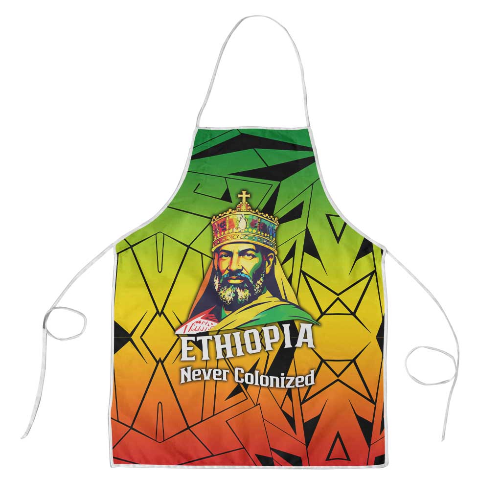 Menelik II Apron with Crowned Portrait, Ethiopia Never Colonized Text and Pan-African Abstract - Wonder Print Shop