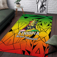 Menelik II Area Rug with Crowned Portrait, Ethiopia Never Colonized Text and Pan-African Abstract - Wonder Print Shop