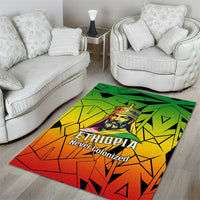 Menelik II Area Rug with Crowned Portrait, Ethiopia Never Colonized Text and Pan-African Abstract - Wonder Print Shop