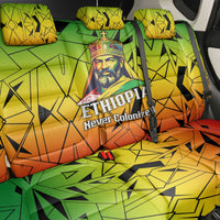 Menelik II Back Car Seat Cover with Crowned Portrait, Ethiopia Never Colonized Text and Pan-African Abstract - Wonder Print Shop