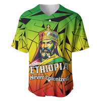 Menelik II Baseball Jersey with Crowned Portrait, Ethiopia Never Colonized Text and Pan-African Abstract - Wonder Print Shop