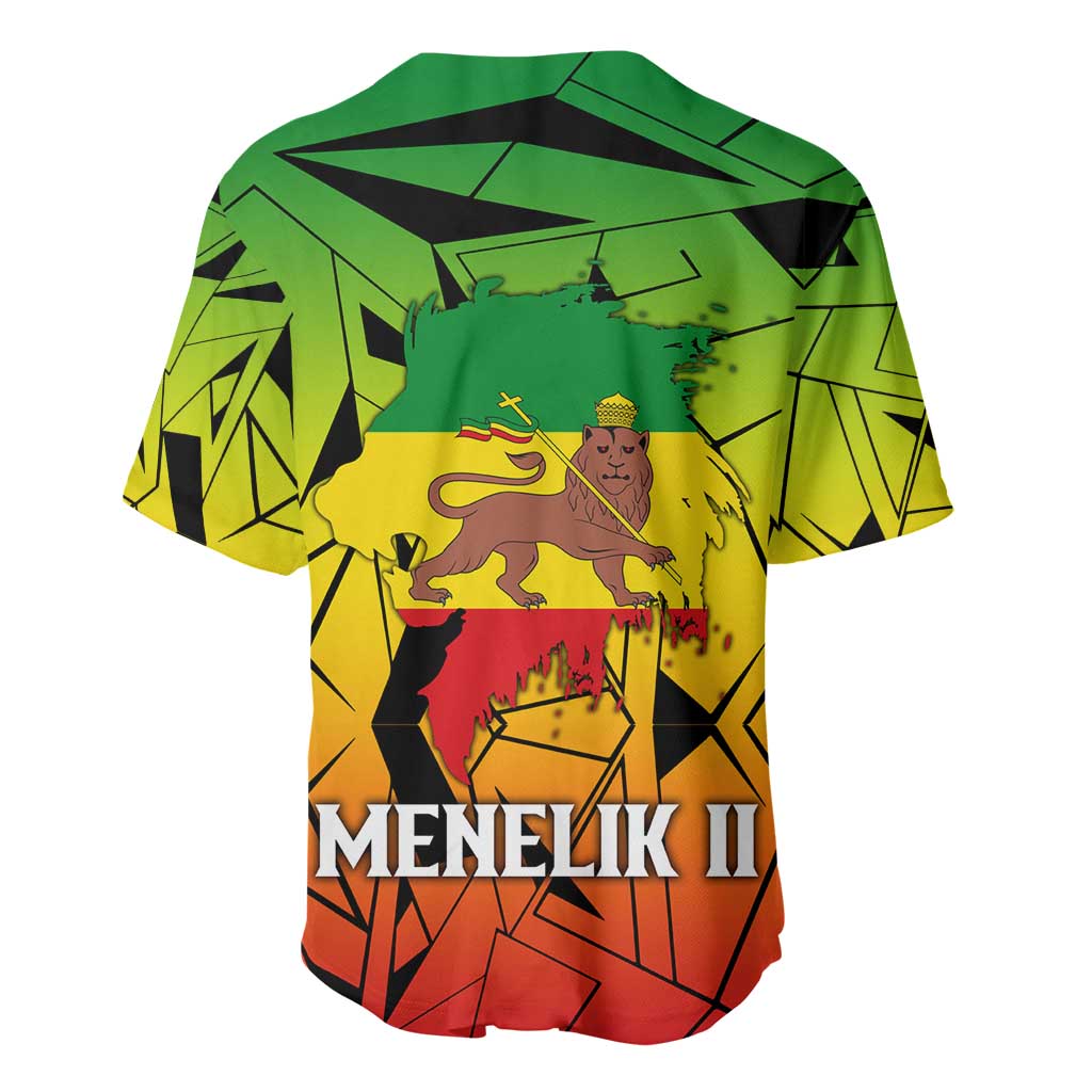 Menelik II Baseball Jersey with Crowned Portrait, Ethiopia Never Colonized Text and Pan-African Abstract - Wonder Print Shop