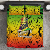 Menelik II Bedding Set with Crowned Portrait, Ethiopia Never Colonized Text and Pan-African Abstract - Wonder Print Shop