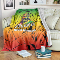 Menelik II Blanket with Crowned Portrait, Ethiopia Never Colonized Text and Pan-African Abstract - Wonder Print Shop