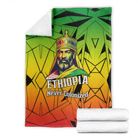 Menelik II Blanket with Crowned Portrait, Ethiopia Never Colonized Text and Pan-African Abstract - Wonder Print Shop