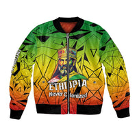 Menelik II Bomber Jacket with Crowned Portrait, Ethiopia Never Colonized Text and Pan-African Abstract - Wonder Print Shop