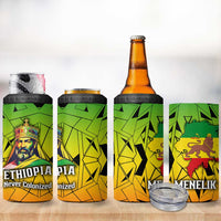 Menelik II 4 in 1 Can Cooler Tumbler with Crowned Portrait, Ethiopia Never Colonized Text and Pan-African Abstract - Wonder Print Shop