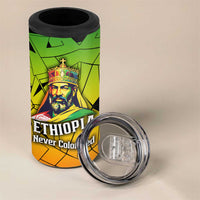 Menelik II 4 in 1 Can Cooler Tumbler with Crowned Portrait, Ethiopia Never Colonized Text and Pan-African Abstract - Wonder Print Shop