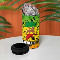 Menelik II 4 in 1 Can Cooler Tumbler with Crowned Portrait, Ethiopia Never Colonized Text and Pan-African Abstract - Wonder Print Shop