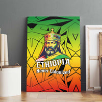 Menelik II Canvas Wall Art with Crowned Portrait, Ethiopia Never Colonized Text and Pan-African Abstract - Wonder Print Shop