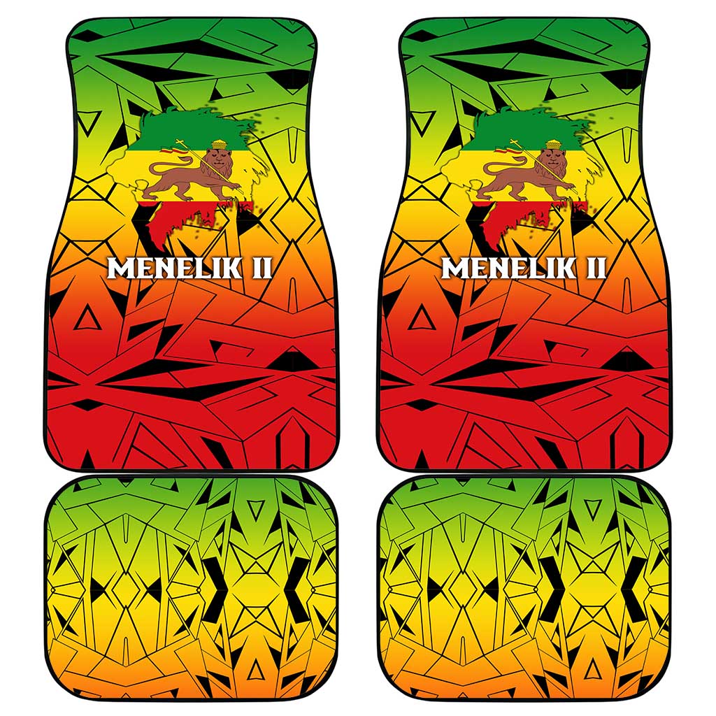 Menelik II Car Mats with Crowned Portrait, Ethiopia Never Colonized Text and Pan-African Abstract - Wonder Print Shop