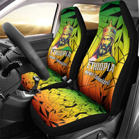 Menelik II Car Seat Cover with Crowned Portrait, Ethiopia Never Colonized Text and Pan-African Abstract - Wonder Print Shop