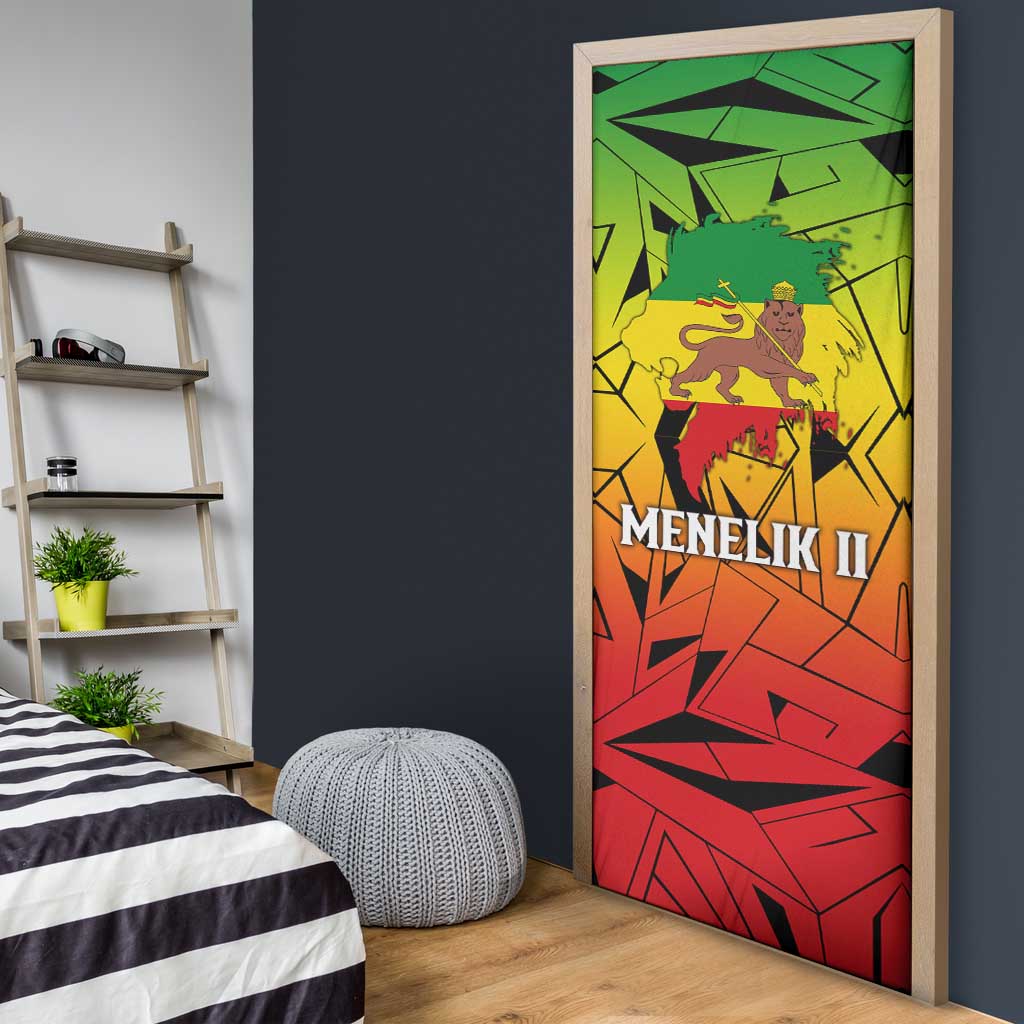 Menelik II Door Cover with Crowned Portrait, Ethiopia Never Colonized Text and Pan-African Abstract - Wonder Print Shop