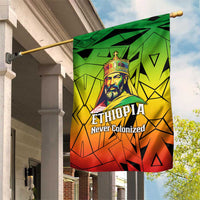 Menelik II Garden Flag with Crowned Portrait, Ethiopia Never Colonized Text and Pan-African Abstract - Wonder Print Shop