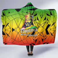 Menelik II Hooded Blanket with Crowned Portrait, Ethiopia Never Colonized Text and Pan-African Abstract - Wonder Print Shop