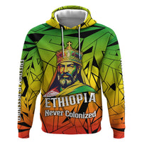 Menelik II Hoodie with Crowned Portrait, Ethiopia Never Colonized Text and Pan-African Abstract - Wonder Print Shop