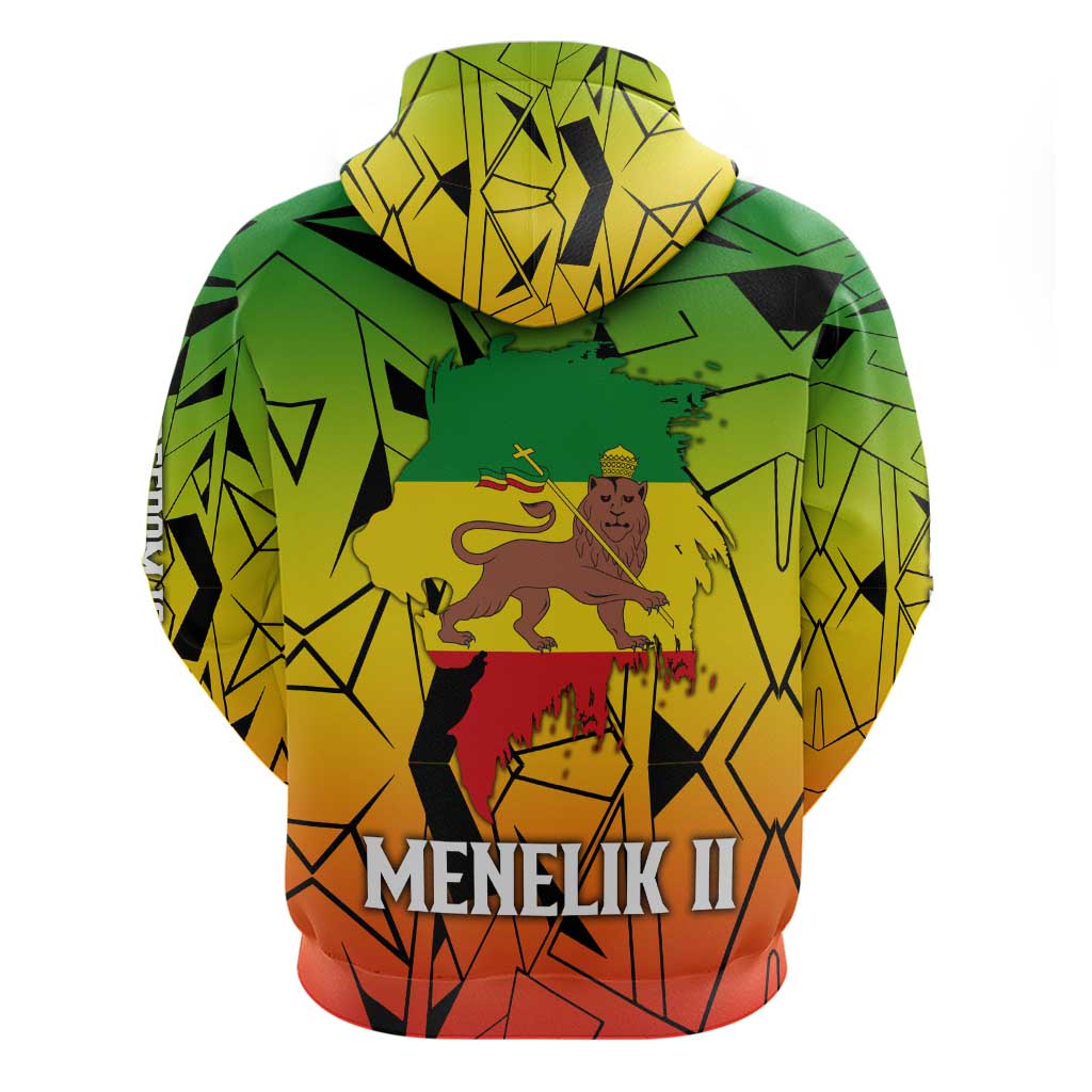 Menelik II Hoodie with Crowned Portrait, Ethiopia Never Colonized Text and Pan-African Abstract - Wonder Print Shop