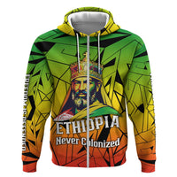 Menelik II Hoodie with Crowned Portrait, Ethiopia Never Colonized Text and Pan-African Abstract - Wonder Print Shop