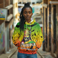 Menelik II Hoodie with Crowned Portrait, Ethiopia Never Colonized Text and Pan-African Abstract - Wonder Print Shop