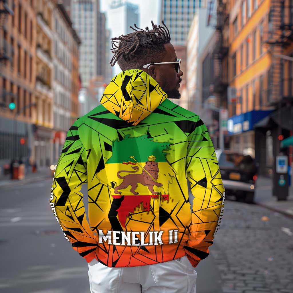 Menelik II Hoodie with Crowned Portrait, Ethiopia Never Colonized Text and Pan-African Abstract - Wonder Print Shop
