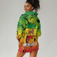 Menelik II Hoodie Dress with Crowned Portrait, Ethiopia Never Colonized Text and Pan-African Abstract - Wonder Print Shop