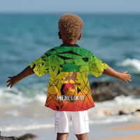 Menelik II Kid Hawaiian Shirt with Crowned Portrait, Ethiopia Never Colonized Text and Pan-African Abstract - Wonder Print Shop