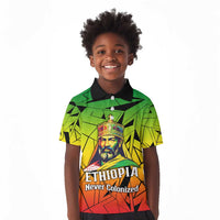 Menelik II Kid Polo Shirt with Crowned Portrait, Ethiopia Never Colonized Text and Pan-African Abstract - Wonder Print Shop