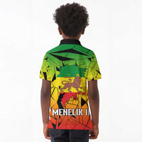 Menelik II Kid Polo Shirt with Crowned Portrait, Ethiopia Never Colonized Text and Pan-African Abstract - Wonder Print Shop