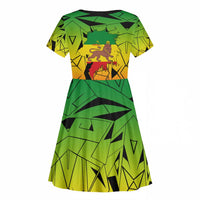 Menelik II Kid Short Sleeve Dress with Crowned Portrait, Ethiopia Never Colonized Text and Pan-African Abstract - Wonder Print Shop