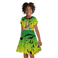 Menelik II Kid Short Sleeve Dress with Crowned Portrait, Ethiopia Never Colonized Text and Pan-African Abstract - Wonder Print Shop