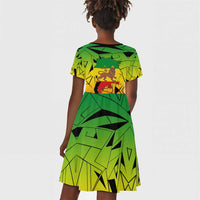 Menelik II Kid Short Sleeve Dress with Crowned Portrait, Ethiopia Never Colonized Text and Pan-African Abstract - Wonder Print Shop