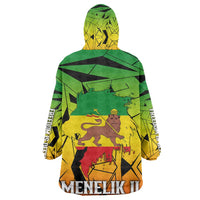 Menelik II Kid Wearable Blanket Hoodie with Crowned Portrait, Ethiopia Never Colonized Text and Pan-African Abstract - Wonder Print Shop