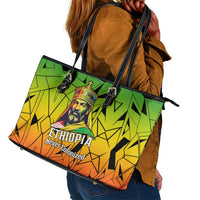 Menelik II Leather Tote Bag with Crowned Portrait, Ethiopia Never Colonized Text and Pan-African Abstract - Wonder Print Shop