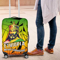 Menelik II Luggage Cover with Crowned Portrait, Ethiopia Never Colonized Text and Pan-African Abstract - Wonder Print Shop