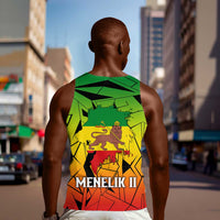 Menelik II Men Tank Top with Crowned Portrait, Ethiopia Never Colonized Text and Pan-African Abstract - Wonder Print Shop