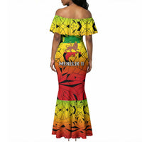 Menelik II Mermaid Dress with Crowned Portrait, Ethiopia Never Colonized Text and Pan-African Abstract - Wonder Print Shop