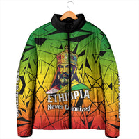 Menelik II Padded Jacket with Crowned Portrait, Ethiopia Never Colonized Text and Pan-African Abstract - Wonder Print Shop