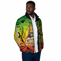 Menelik II Padded Jacket with Crowned Portrait, Ethiopia Never Colonized Text and Pan-African Abstract - Wonder Print Shop