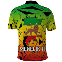 Menelik II Polo Shirt with Crowned Portrait, Ethiopia Never Colonized Text and Pan-African Abstract - Wonder Print Shop