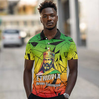 Menelik II Polo Shirt with Crowned Portrait, Ethiopia Never Colonized Text and Pan-African Abstract - Wonder Print Shop