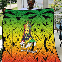 Menelik II Quilt with Crowned Portrait, Ethiopia Never Colonized Text and Pan-African Abstract - Wonder Print Shop