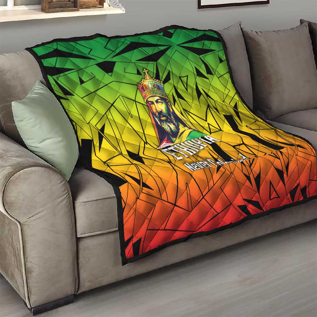 Menelik II Quilt with Crowned Portrait, Ethiopia Never Colonized Text and Pan-African Abstract - Wonder Print Shop