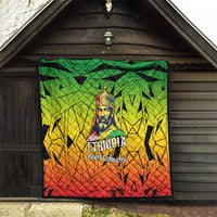 Menelik II Quilt with Crowned Portrait, Ethiopia Never Colonized Text and Pan-African Abstract - Wonder Print Shop