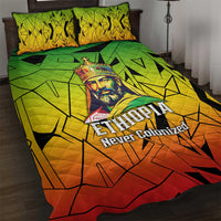 Menelik II Quilt Bed Set with Crowned Portrait, Ethiopia Never Colonized Text and Pan-African Abstract - Wonder Print Shop