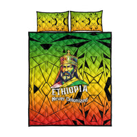 Menelik II Quilt Bed Set with Crowned Portrait, Ethiopia Never Colonized Text and Pan-African Abstract - Wonder Print Shop